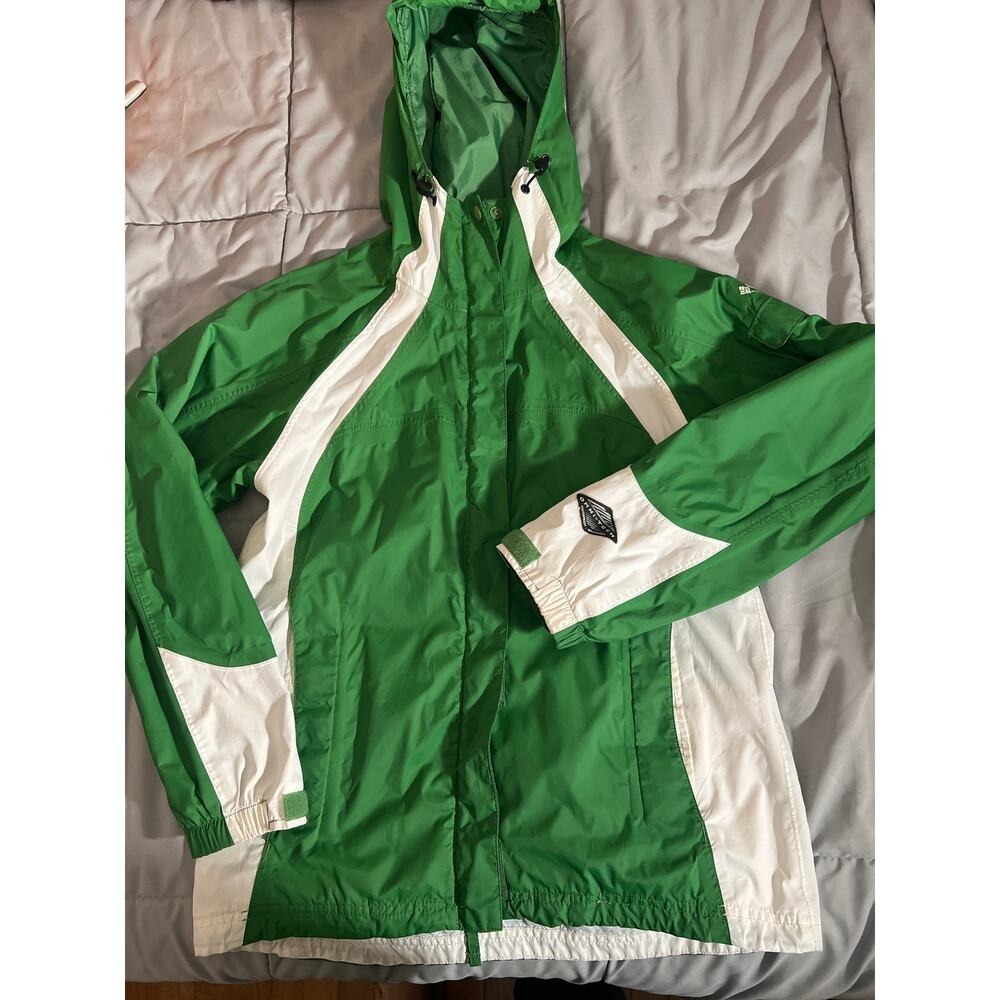 Columbia Omni Tech Waterproof‎ Breathable Green White Hooded Jacket Women's Sz S